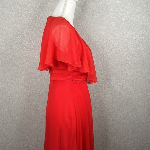Asos Red Orange V-Neck Faux Wrap Flowy Whimsical Fairy Maxi Dress Size 4 - Picture 5 of 10